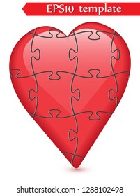Colorful heart shaped puzzle vector graphic template illustration isolated on white background