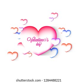 Colorful heart shapes decorated background with stylish lettering of Valentine's Day.