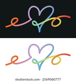 colorful heart shapes in gradient. Vector love icons. Thickness is easily edited. Template squiggly heart vector illustrations for Valentine's Day.