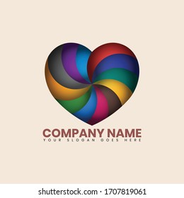 Colorful heart shapes love vector logo icon. Color Love Logo Template Design Vector. Conceptual logo with a colorful heart. Simple flat icon in colors of LGBT flag.