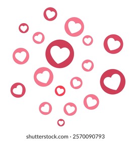 Colorful heart shapes, red and pink, floating in various sizes, minimal design in cute vector style for Valentine's Day, romance, affection and love concepts, isolated icon on white background.