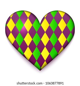 Colorful heart vector illustration, Mardi Gras greeting card