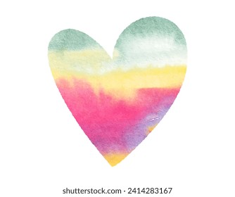 Colorful  heart, watercolor  texture vector illustration isolated on white background