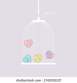 A colorful heart in a white cage that feels like wanting to come out.