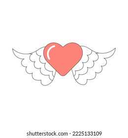 Colorful heart and wings with black outline. Design for stickers, cards, posters, t-shirts, invitations, baby shower, birthday, room decor.