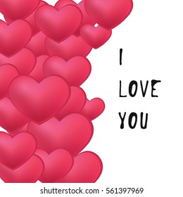 Colorful heart`s Background.  I love you. Greeting cards template. Glossy hearts with Shadows. Vector Illustration.