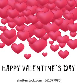 Colorful heart`s Background.Happy valentine`s day. Greeting cards template. Glossy hearts with Shadows. Vector Illustration.