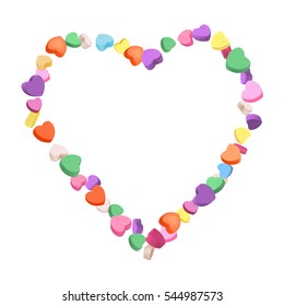 Colorful Hearts Candy frame for Valentines Day. Vector illustration for your design on white background.