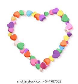 Colorful Hearts Candy frame for Valentines Day. Vector illustration for your design on white background.