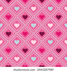 Colorful hearts checkered pattern seamless