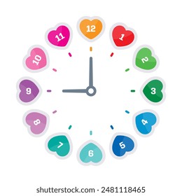 colorful hearts and clock concept. heart clock dial. cute clock concept from colorful hearts