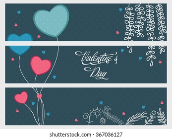 Colorful hearts decorated website header or banner set for Happy Valentine's Day celebration.