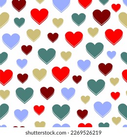 Colorful hearts with different expressions. Seamless pattern of varied hearts. Valentine's texture