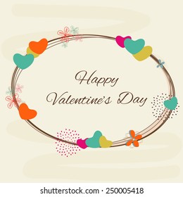 Colorful hearts and flowers decorated frame for Happy Valentine's Day celebration.