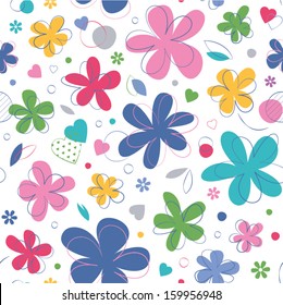 colorful hearts and flowers pattern on white background