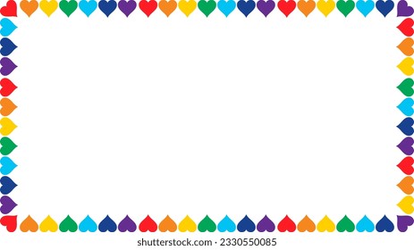 Los corazones coloridos enmarcan el borde del rectángulo
