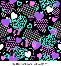 colorful hearts graphic with black background