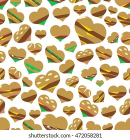 colorful hearts hamburgers styles simple icons seamless pattern eps10