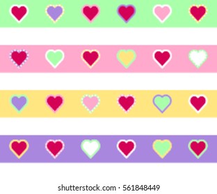 Colorful Hearts Horizontal Stripes Pattern