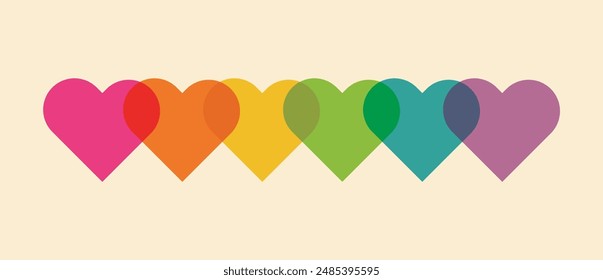 Colorful hearts illustration. Rainbow colors hearts background. 