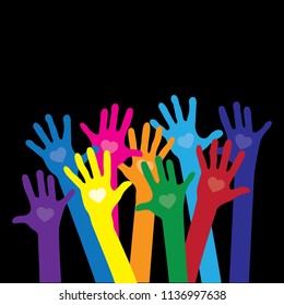 colorful hearts inside hands background