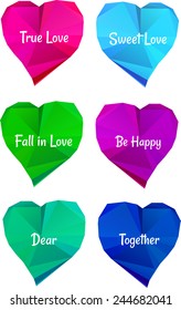 Colorful hearts with letterings, vector illustration.