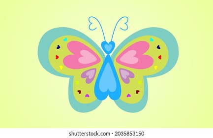 Colorful hearts make up a butterfly. Butterfly icon template. Happy Valentine's Day. 
