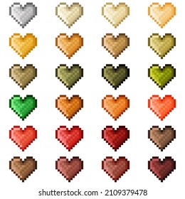 Colorful hearts, natural pixel art. Vector illustration. Valentine's Day.