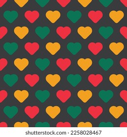 Colorful Hearts on Black background vector repeat pattern