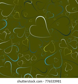 Colorful hearts on the green background. Valentine. Beautiful abstraction with colorful hearts of different sizes. 