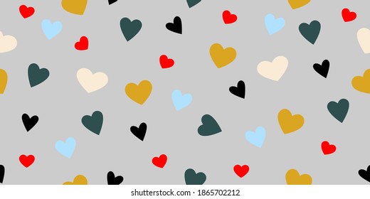 Colorful hearts on grey background seamless pattern