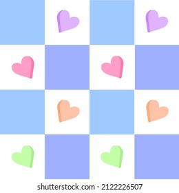 Colorful hearts on pastel Plaid textured seamless pattern suitable for fashion textiles and graphics.