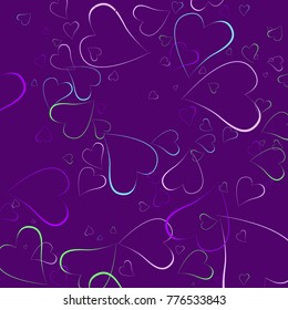 Colorful hearts on the purple background. Valentine. Beautiful abstraction with colorful hearts of different sizes. 