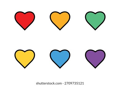 Corazones coloridos en un patrón aislado en fondo transparente para el Diseño gráfico