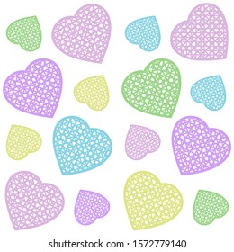 Colorful hearts pattern with lines.