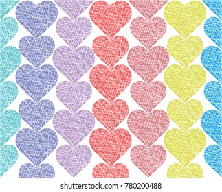 colorful hearts pattern on a white background. Heart Vector repeating.