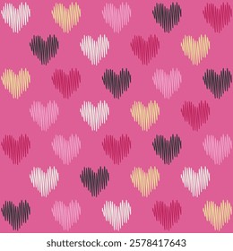 Colorful hearts pattern, pastel colorful Valentine's Day textures and backgrounds, friendship and love festivities, geometric backgrounds of lines and geometric shapes, fashion design