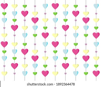 Colorful hearts pattern, wreath with white background Valentines Day vector illustration
