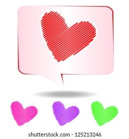 Colorful hearts scribble isolated on white background, vector illustration