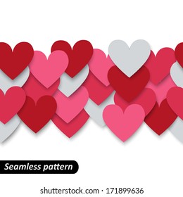 Colorful Hearts Seamless Border. Valentine Pattern. Design Template For Holiday And Wedding Card, Wallpaper, Background. Vector Illustration EPS 10.