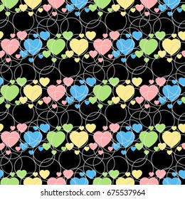 Colorful hearts seamless pattern. Seamless background with colorful heart shape design. Vector illustration