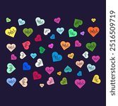 Colorful hearts seamless pattern with black background. Vector design eps file