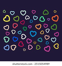 Colorful hearts seamless pattern with black background. Vector design eps file