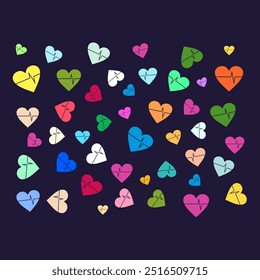 Corazones coloridos sin patrón con fondo negro. Archivo EPS de diseño de Vector