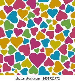Colorful hearts seamless pattern. Isolated vector illustration.
