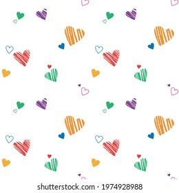 Colorful hearts. Seamless pattern. A modern, fun print.