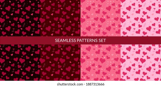 Colorful Hearts Seamless Pattern Set. Vector Illustration Background Art For Happy Valentines Day Or Wedding