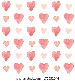 Colorful hearts seamless pattern. Vectorized watercolor drawing.