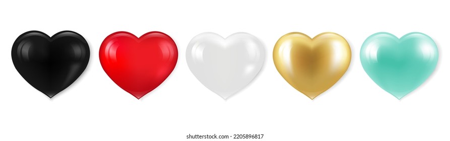 Corazones Coloridos Establece El Fondo Blanco Aislado Con Malla De Gradiente, Ilustración Vectorial