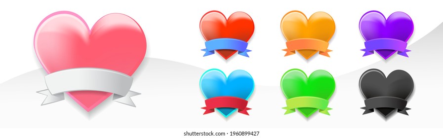 Colorful hearts stamp, template, ribbon, gradient